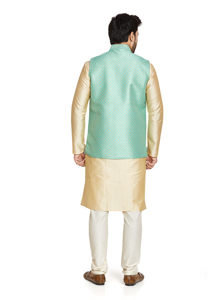 Sky Blue Printed Silk Ethnic Jacket VDAC69256 - Indian Silk House Agencies