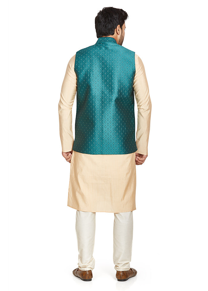 Turquoise Printed Silk Ethnic Jacket VDAC69258 - Indian Silk House Agencies
