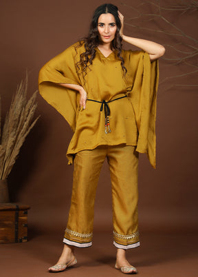 2 Pc Golden Readymade Silk Kaftan Set