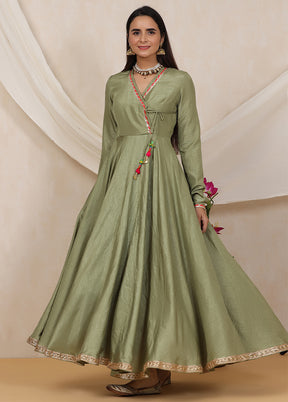 Olive Green Readymade Polyester Indian Dress