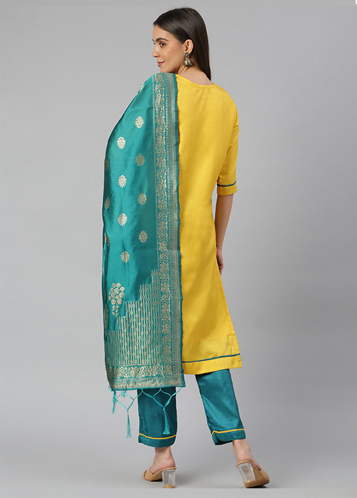 Yellow 3 Pc Silk Suit Set With Dupatta VDLL002270737 - Indian Silk House Agencies