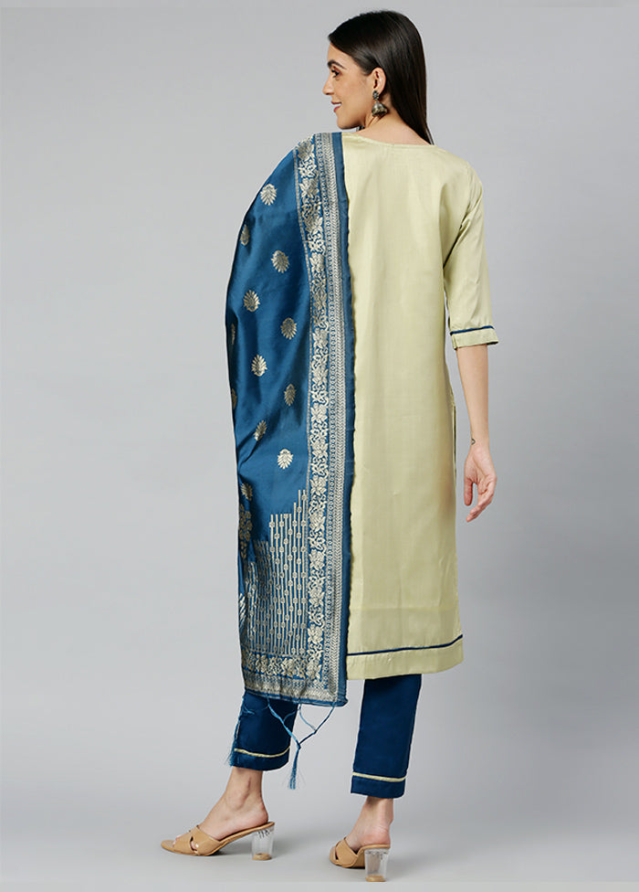Cream 3 Pc Silk Suit Set With Dupatta VDLL002270738 - Indian Silk House Agencies