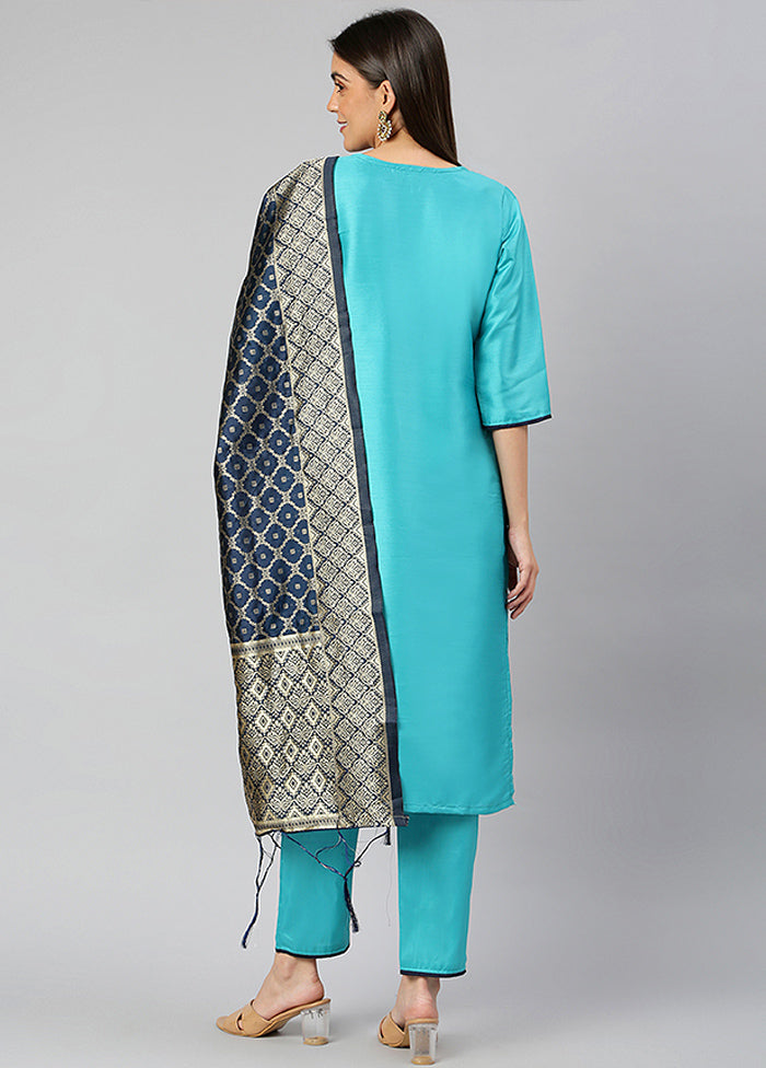 Sky Blue 3 Pc Silk Suit Set With Dupatta VDLL002270742 - Indian Silk House Agencies