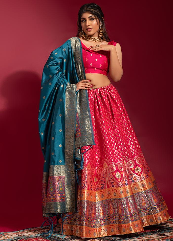 Pink Semi Stitched Silk Lehenga Choli Set With Dupatta
