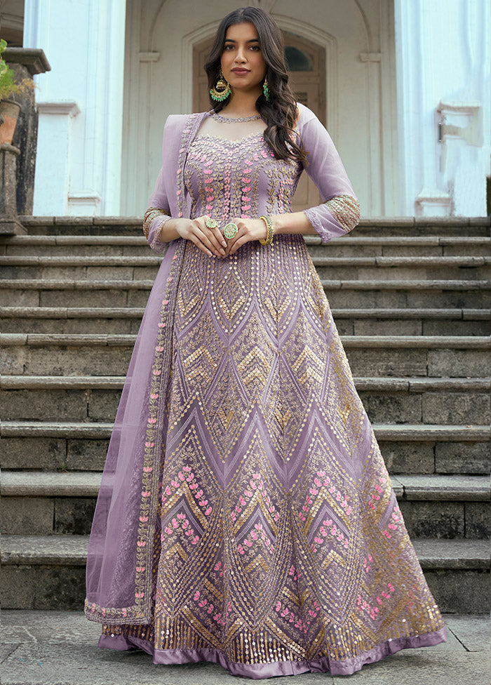 3 Pc Lavender Net Suit Set With Dupatta VDLL0404234 - Indian Silk House Agencies