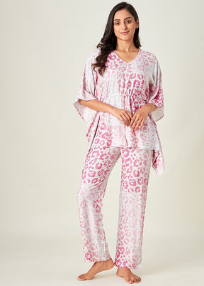 2 Pc White Rayon Kaftan Style Night Suit Set VDKC100050824 - Indian Silk House Agencies
