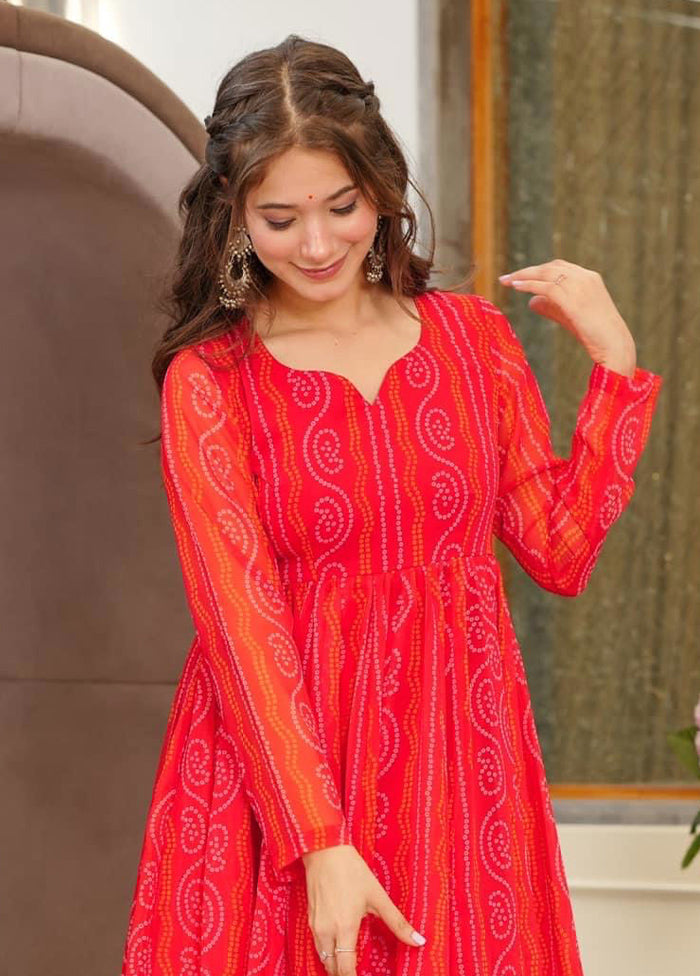 Red Readymade Georgette Indian Dress - Indian Silk House Agencies