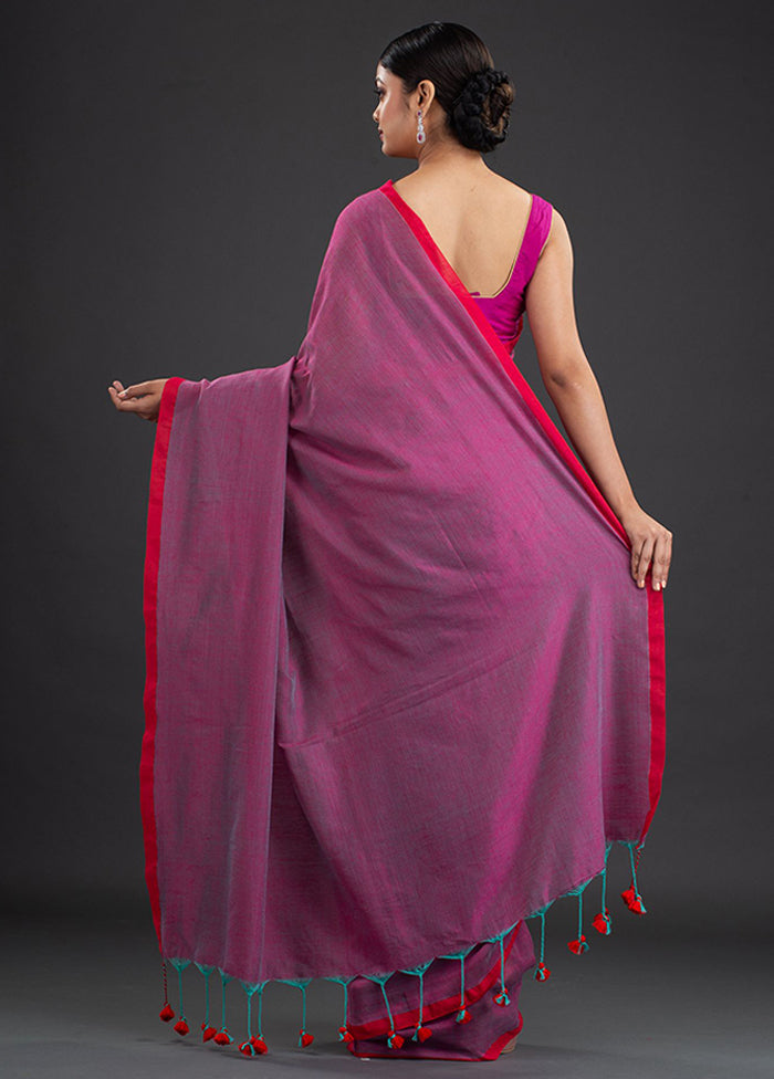 Raspberry Red Pure Cotton Solid Saree With Blouse - Indian Silk House Agencies