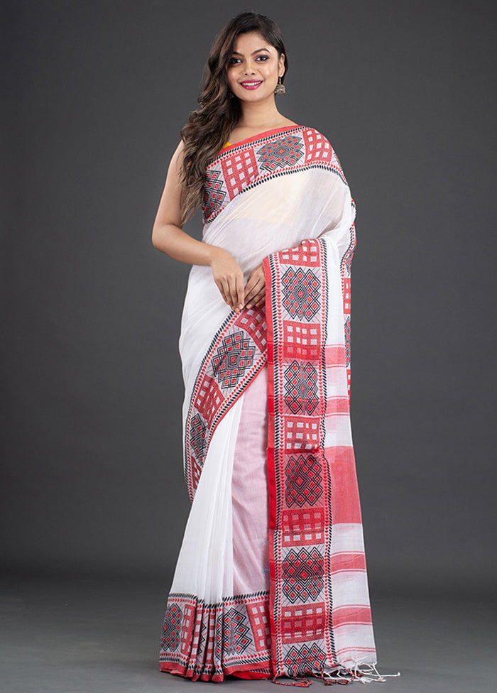 White Pure Cotton Saree With Blouse - Indian Silk House Agencies