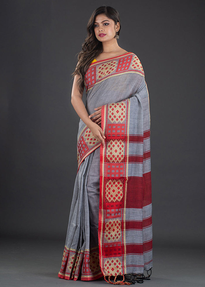 Grey Pure Cotton Saree With Blouse - Indian Silk House Agencies