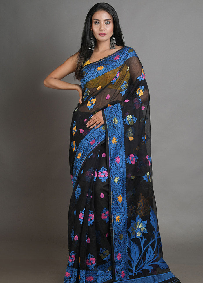 Black Tant Jamdani Saree Without Blouse Piece - Indian Silk House Agencies
