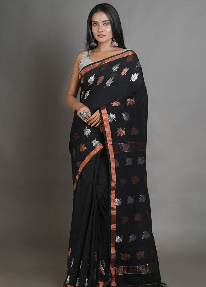 Black Linen Silk Saree With Blouse Piece - Indian Silk House Agencies