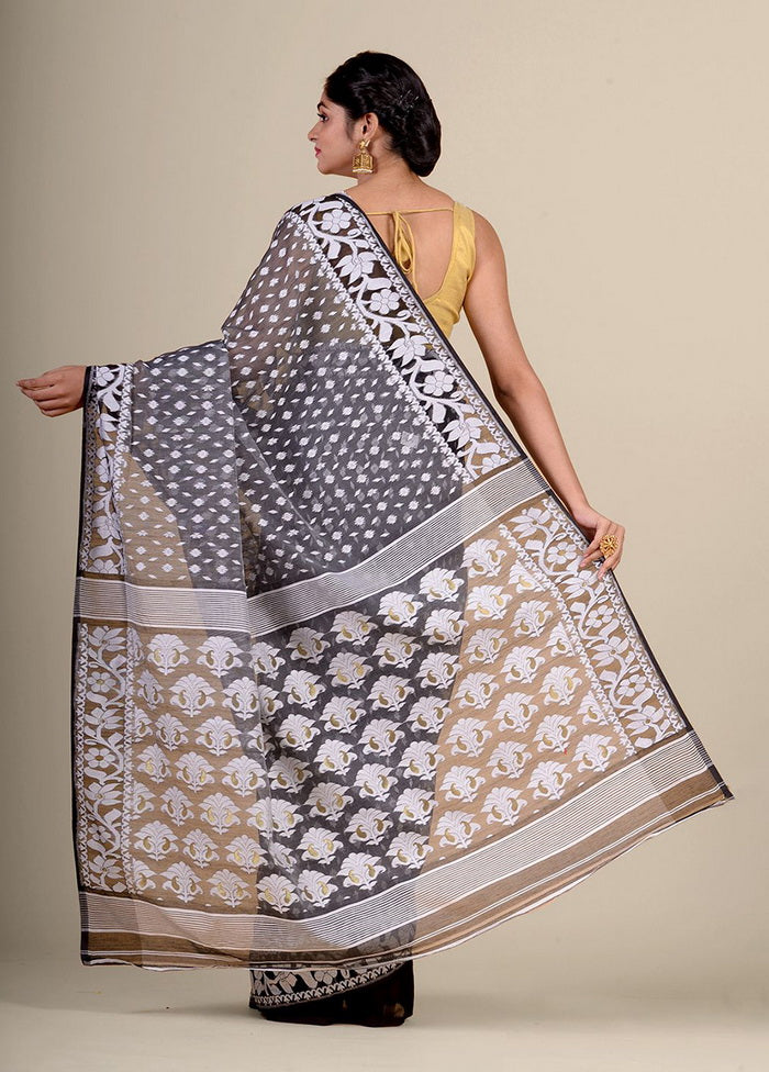 Grey Cotton Handwoven Jamdani Saree Without Blouse Piece - Indian Silk House Agencies