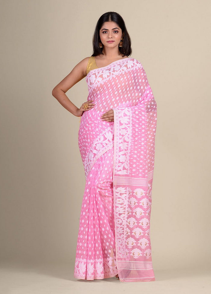 Pink Cotton Handwoven Jamdani Saree Without Blouse Piece - Indian Silk House Agencies