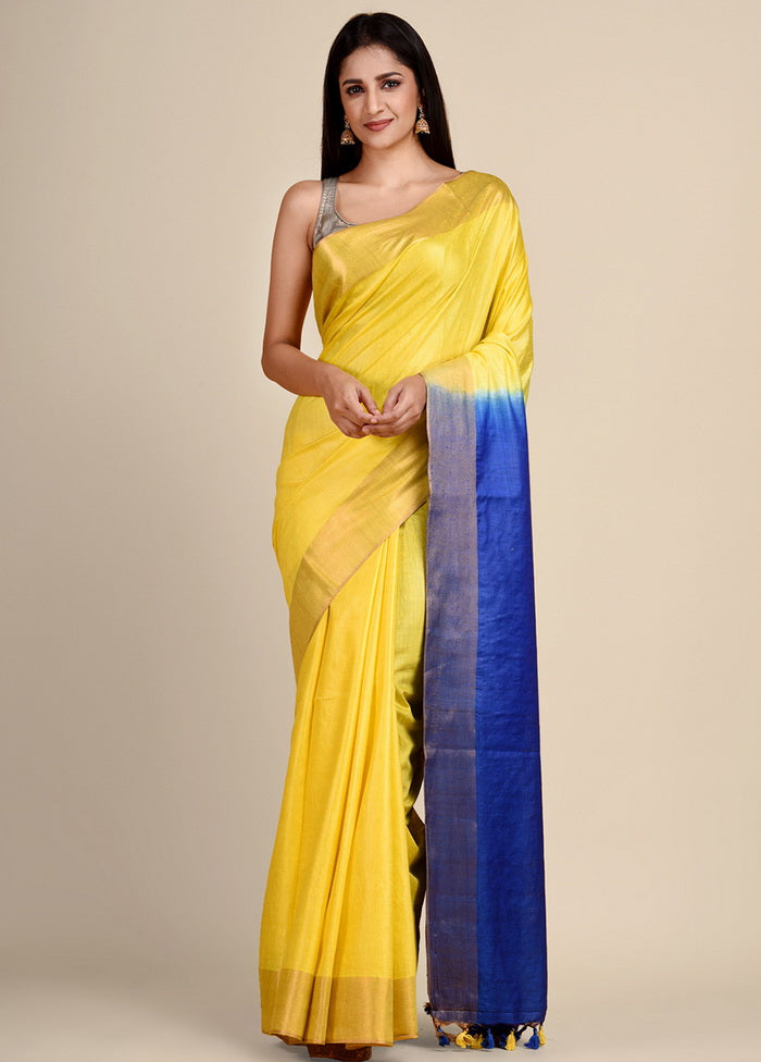 Yellow Viscose Rayon Handloom Saree With Blouse - Indian Silk House Agencies