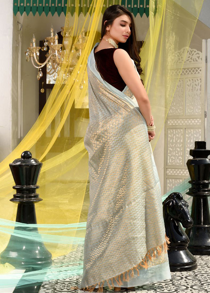 Grey Kora Silk Textured Saree With Blouse - Indian Silk House Agencies
