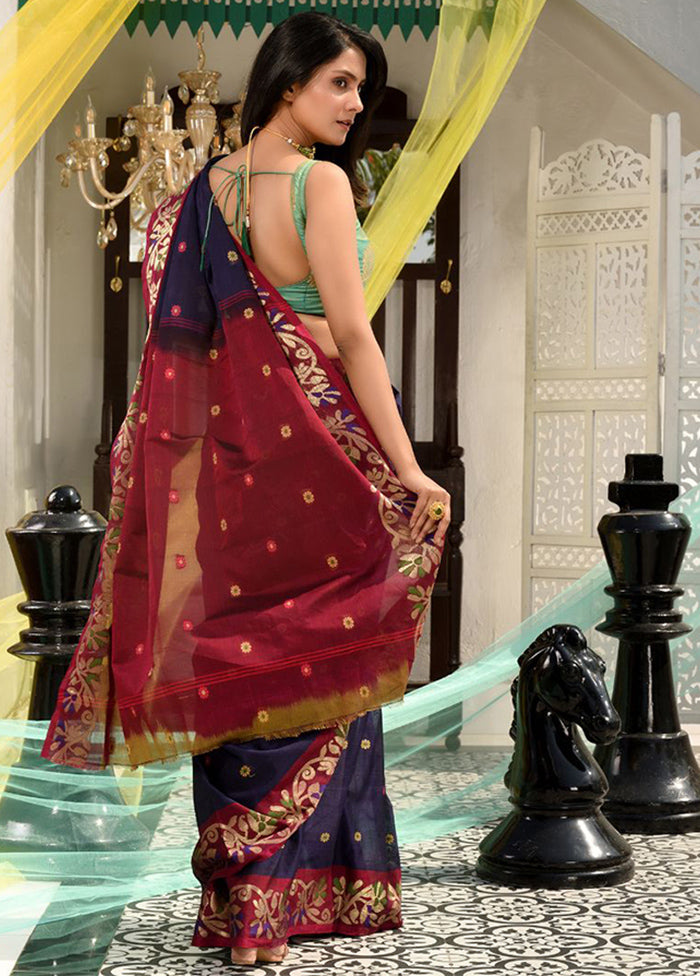 Purple Pure Cotton Woven Saree With Blouse - Indian Silk House Agencies