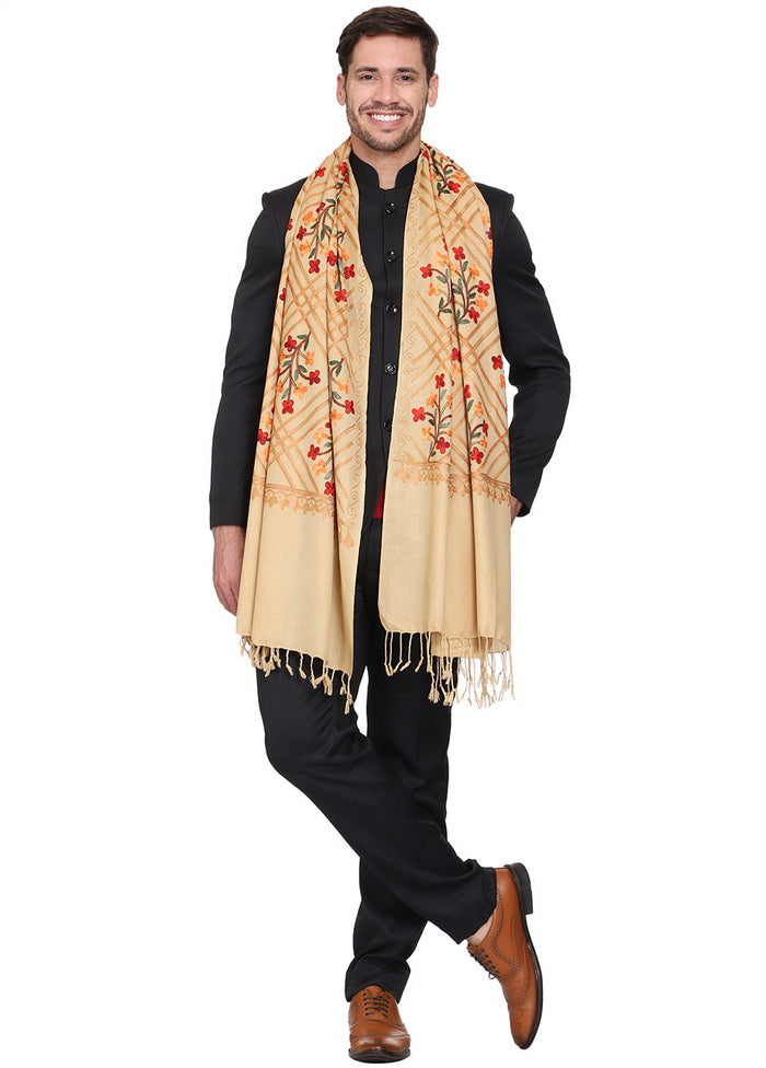 Beige Acrylic Wool Cashmilon Shawl - Indian Silk House Agencies