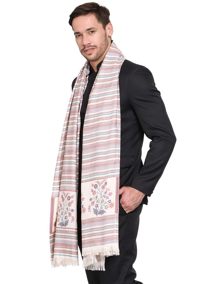 White Acrylic Wool Woven Shawl - Indian Silk House Agencies