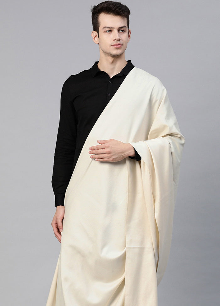 White Poly Wool Solid Shawl - Indian Silk House Agencies
