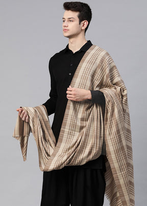 Beige Poly Wool Woven Shawl - Indian Silk House Agencies