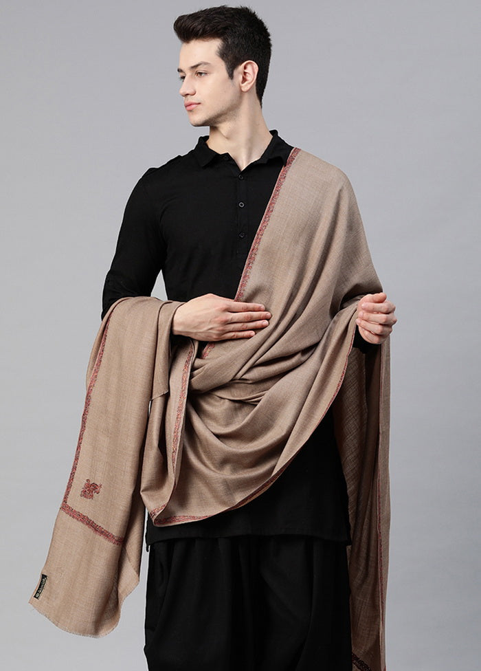 Dark Brown Poly Wool Embroidered Shawl - Indian Silk House Agencies