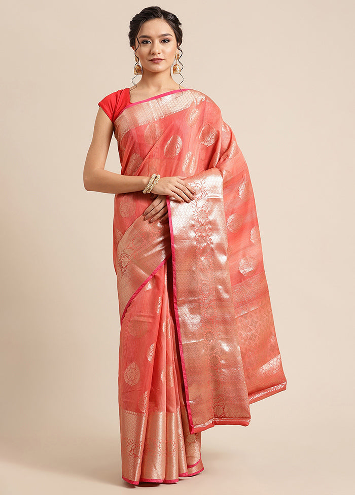 Red Silk Zari Saree Without Blouse Piece