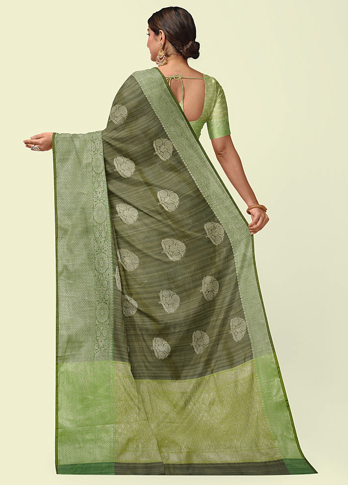 Rust Green Silk Zari Saree Without Blouse Piece