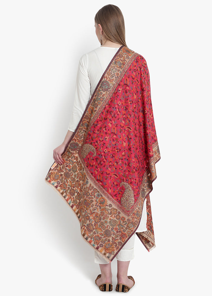 Pink Floral Paisely Pattern Woolen Stole - Indian Silk House Agencies