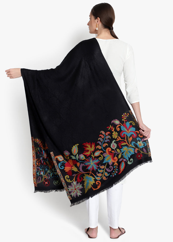 Black Self Embellished Modal Silk Stole - Indian Silk House Agencies