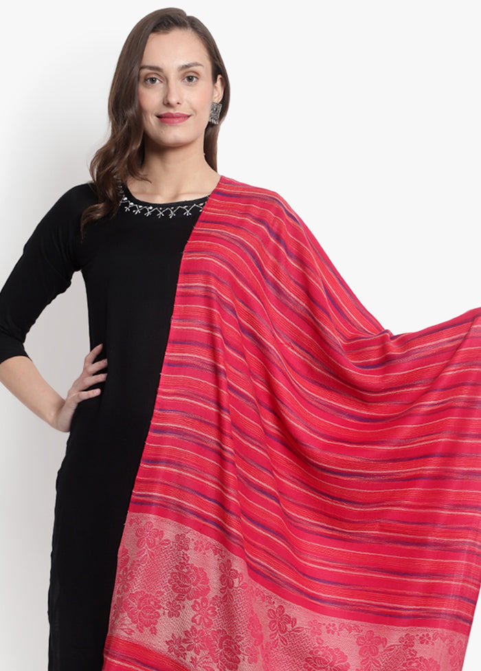Pink Striped Woolen Stole - Indian Silk House Agencies