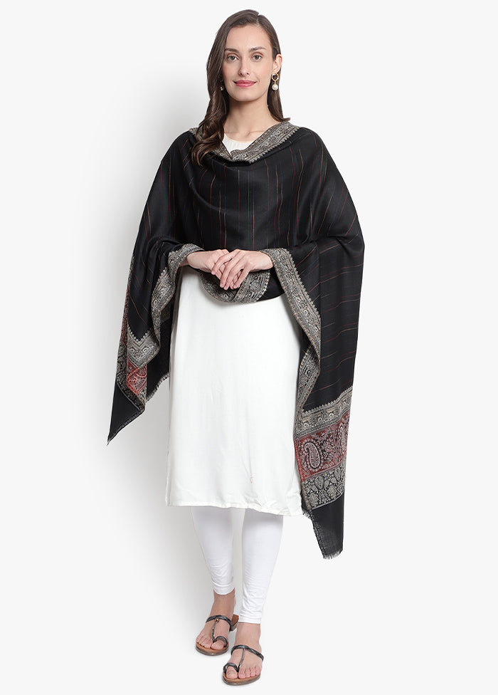 Black Striped Woolen Stole - Indian Silk House Agencies