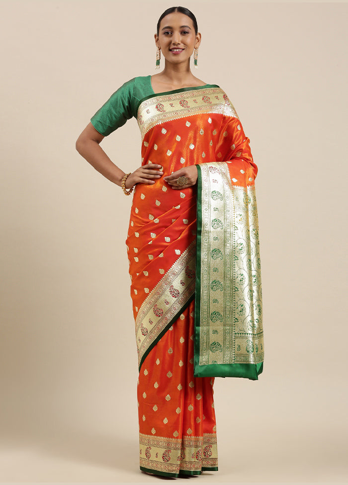 Orange Silk Zari Saree Without Blouse Piece