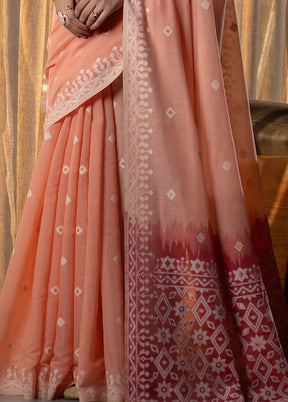 Peach Pure Cotton Saree With Blouse Piece - Indian Silk House Agencies
