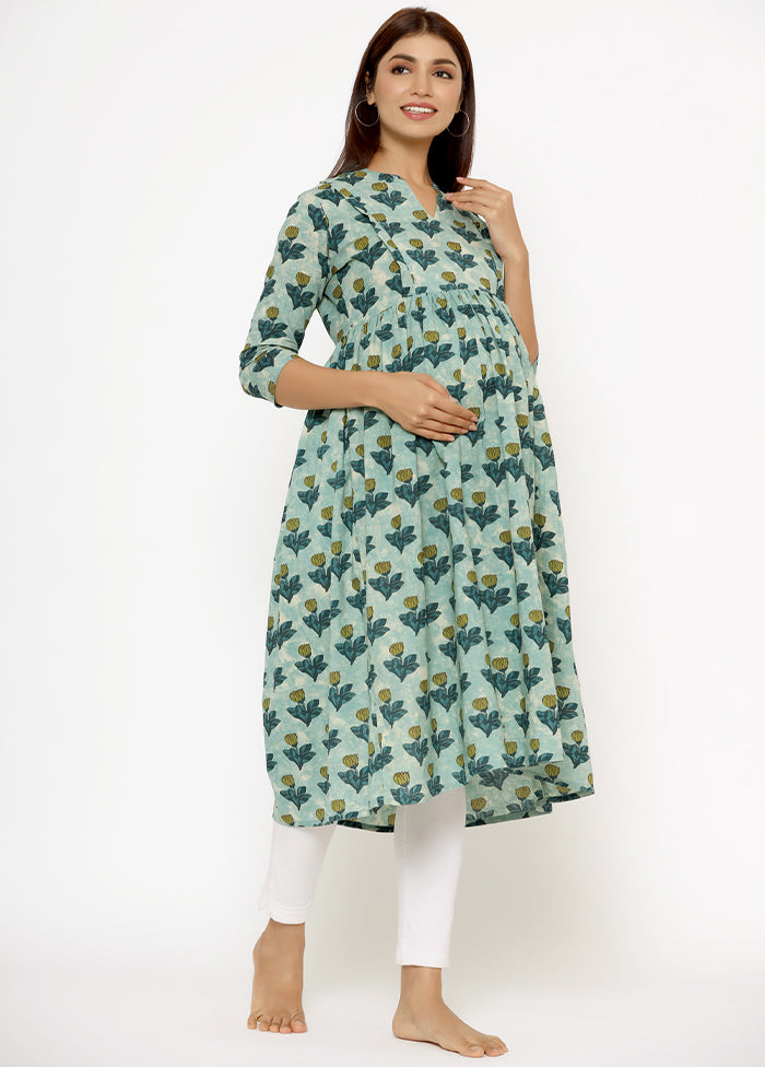 Light Blue Pure Readymade Cotton Maternity Kurti