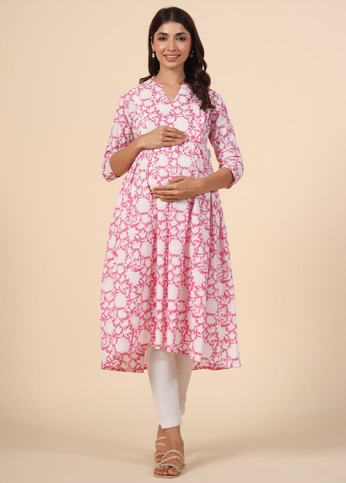 Pink Pure Readymade Cotton Maternity Kurti
