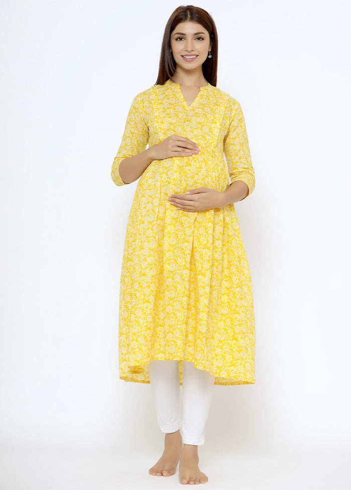 Yellow Pure Readymade Cotton Maternity Kurti