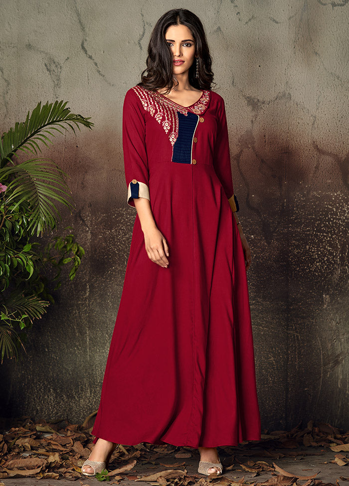 Red Readymade Rayon Gown - Indian Silk House Agencies