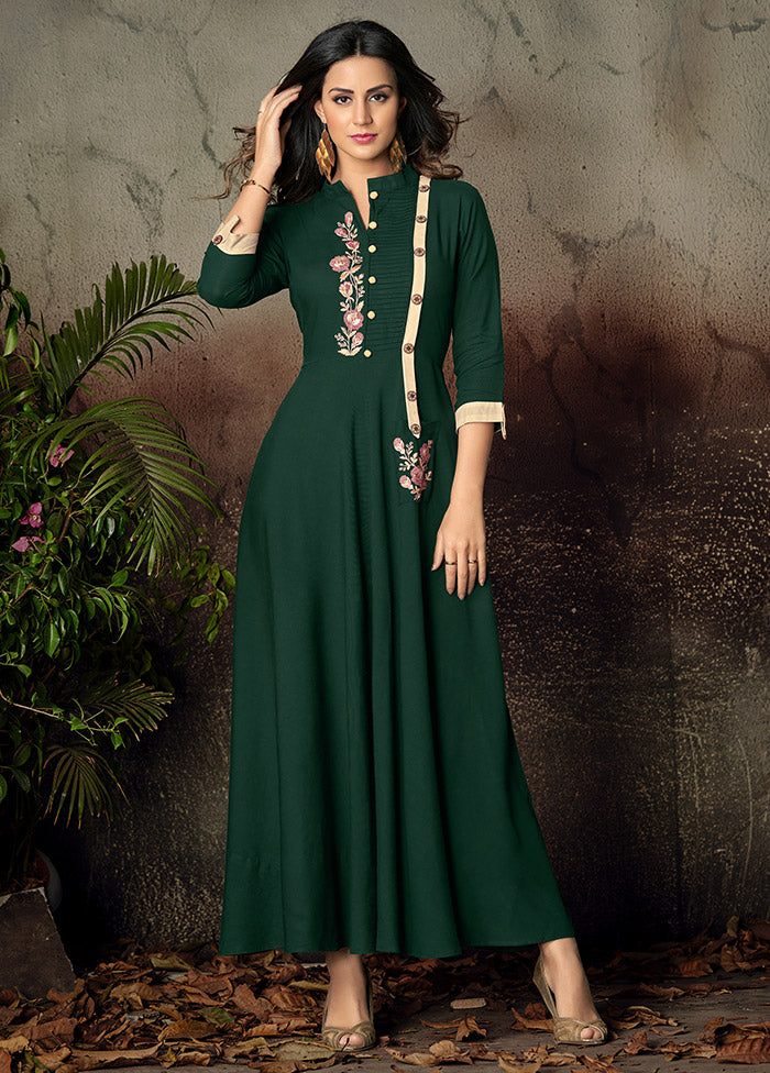 Pine Green Readymade Rayon Gown - Indian Silk House Agencies