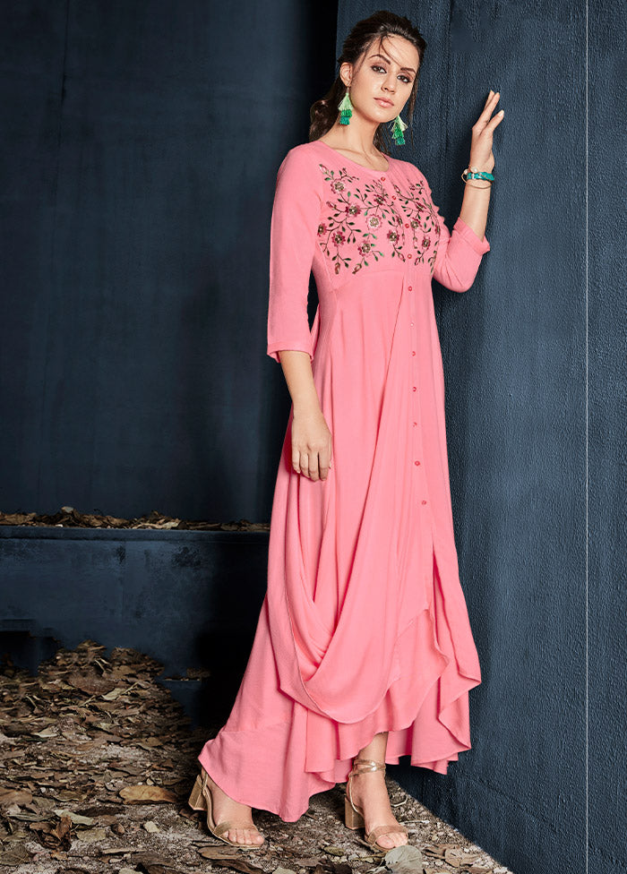 Pink Readymade Rayon Gown - Indian Silk House Agencies