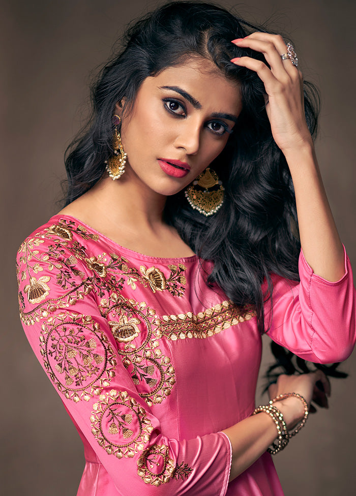 Pink Readymade Silk Gown - Indian Silk House Agencies