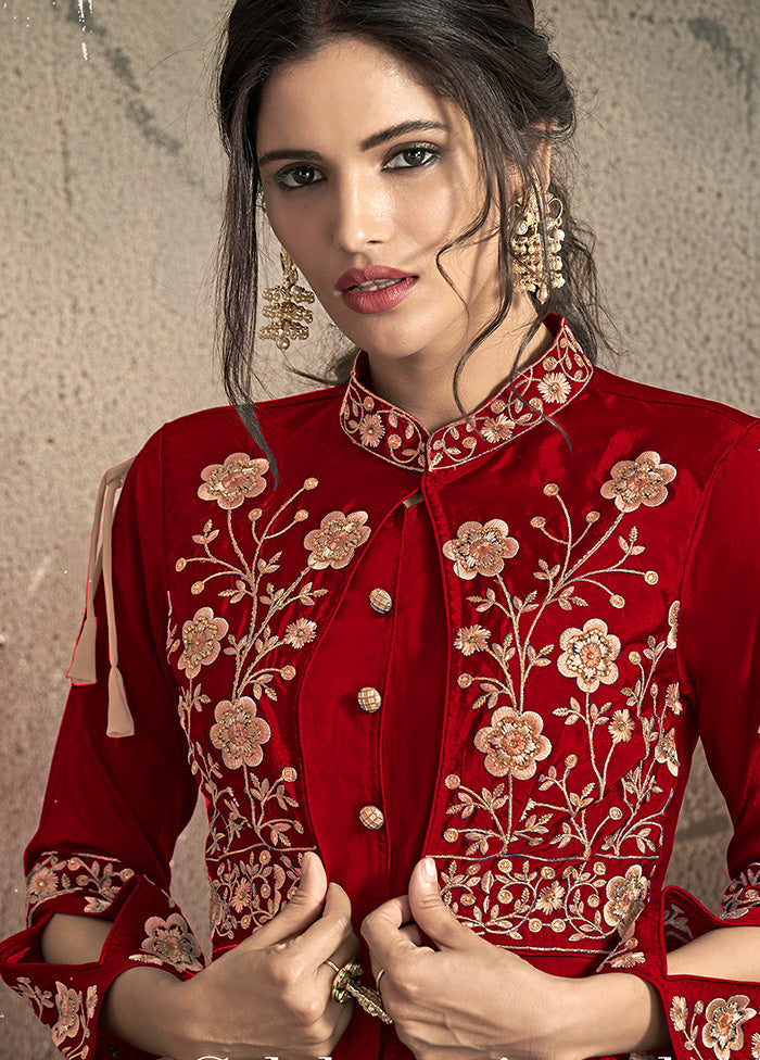 Red Readymade Silk Gown - Indian Silk House Agencies