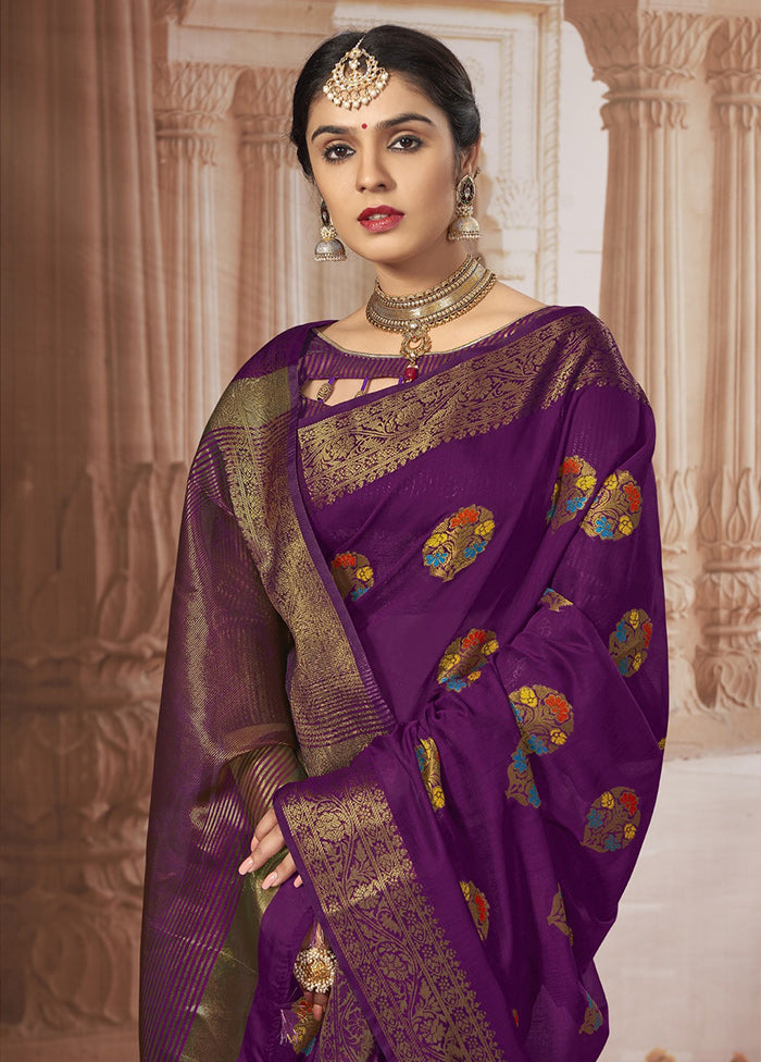 Purple Chanderi Silk Saree With Blouse Piece - Indian Silk House Agencies