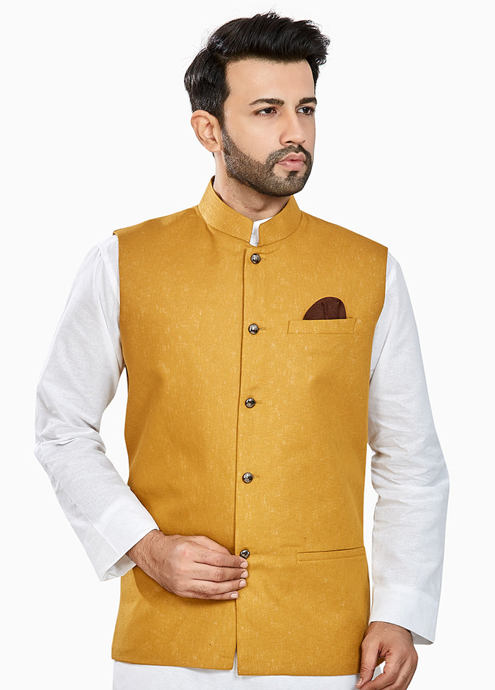 Yellow Solid Silk Ethnic Jacket VDAC69272 - Indian Silk House Agencies