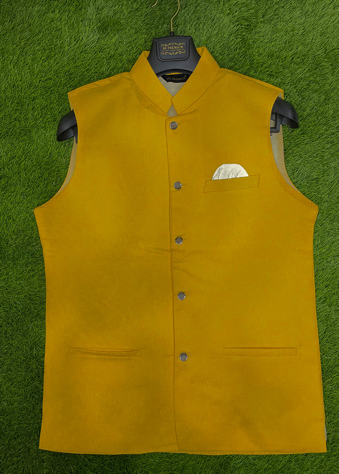 Yellow Solid Silk Ethnic Jacket VDAC69272 - Indian Silk House Agencies