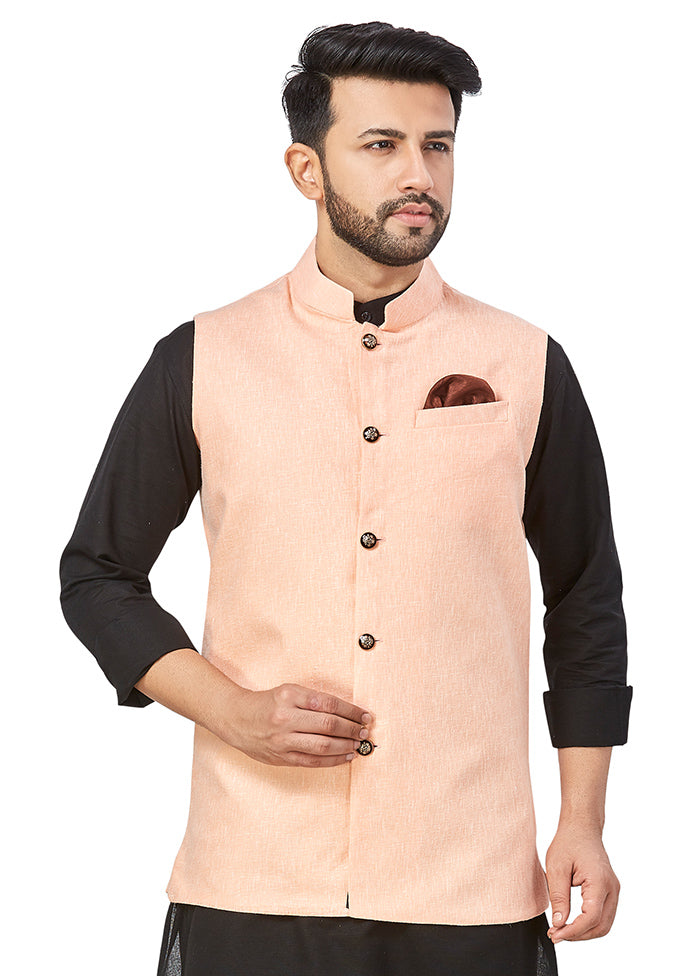 Peach Solid Silk Ethnic Jacket VDAC69261 - Indian Silk House Agencies