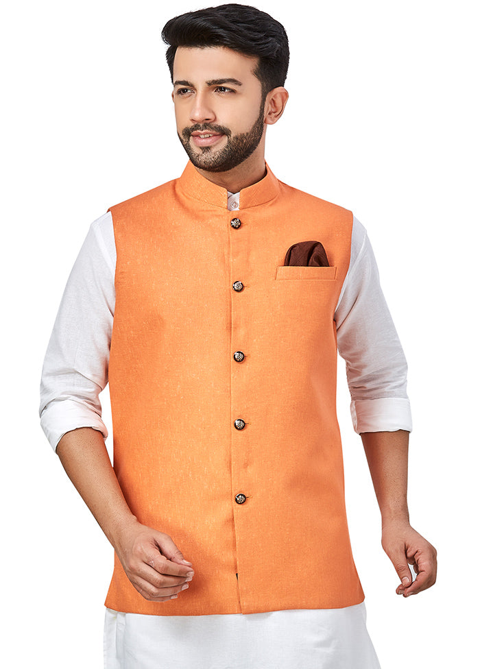 Orange Solid Silk Ethnic Jacket VDAC69262 - Indian Silk House Agencies
