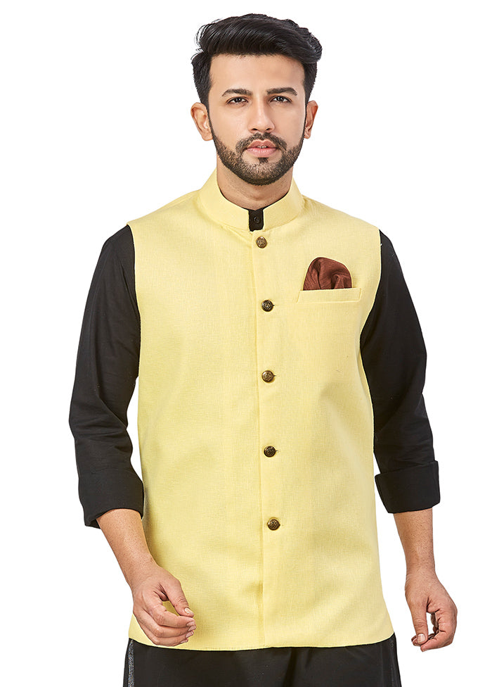 Yellow Solid Silk Ethnic Jacket VDAC69263 - Indian Silk House Agencies