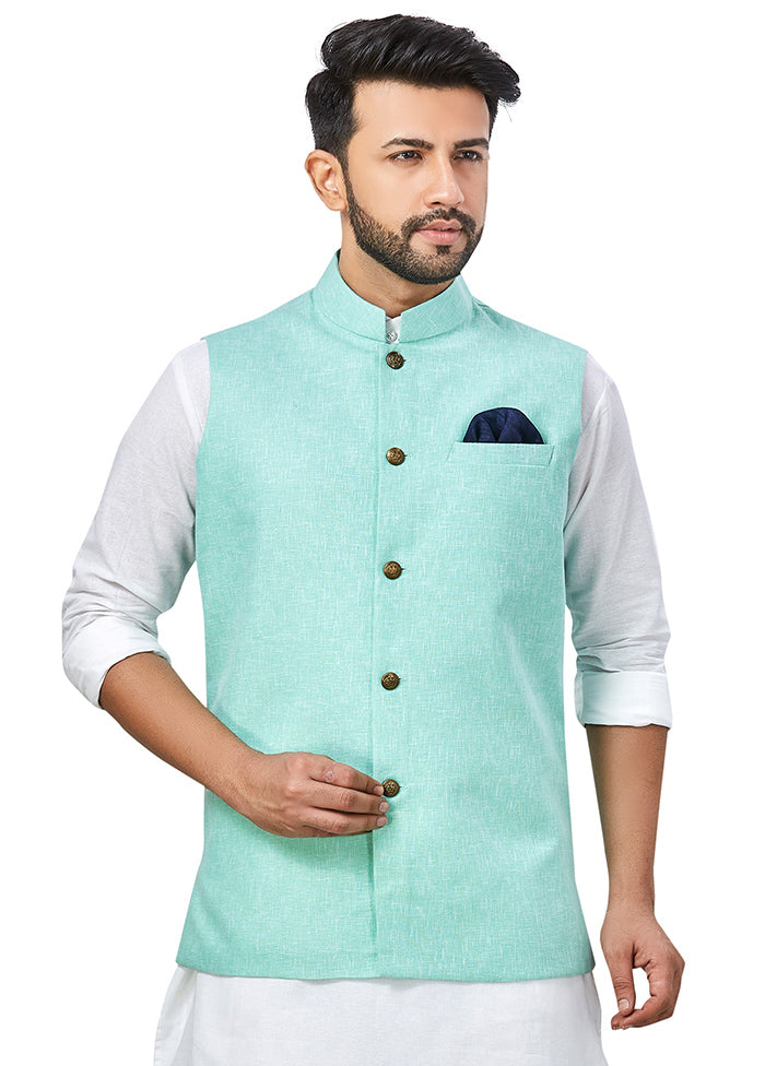 Sea Green Solid Silk Ethnic Jacket VDAC69264 - Indian Silk House Agencies