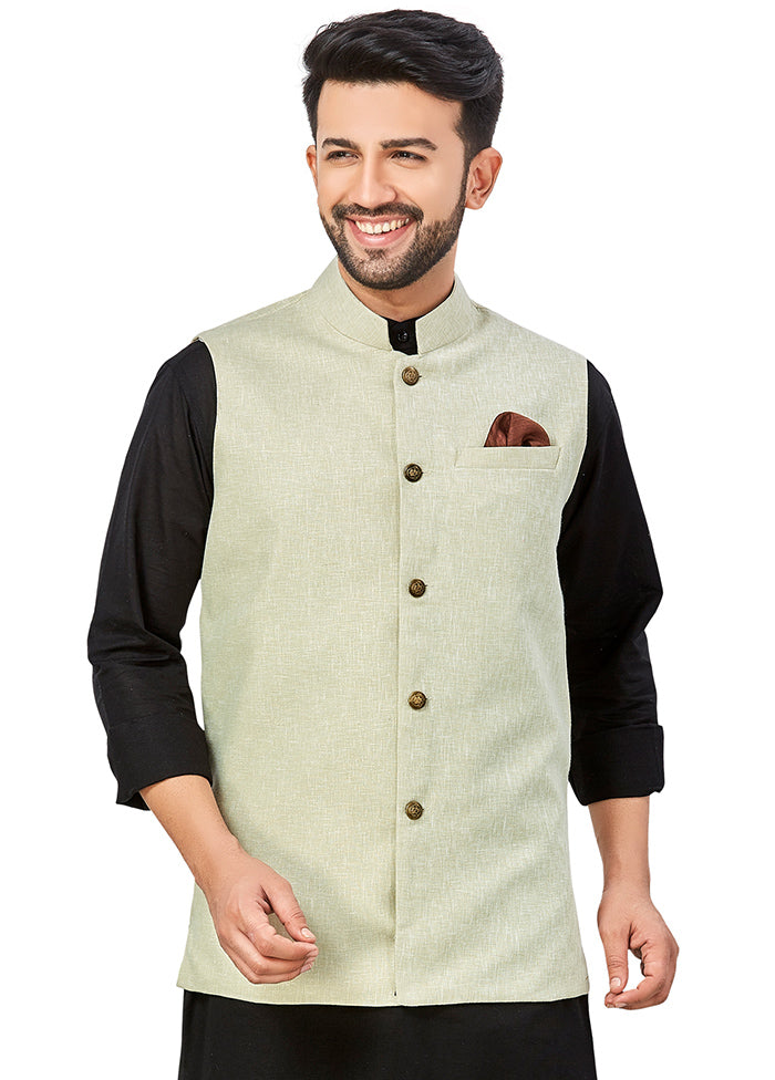 Light Green Solid Silk Ethnic Jacket VDAC69268 - Indian Silk House Agencies